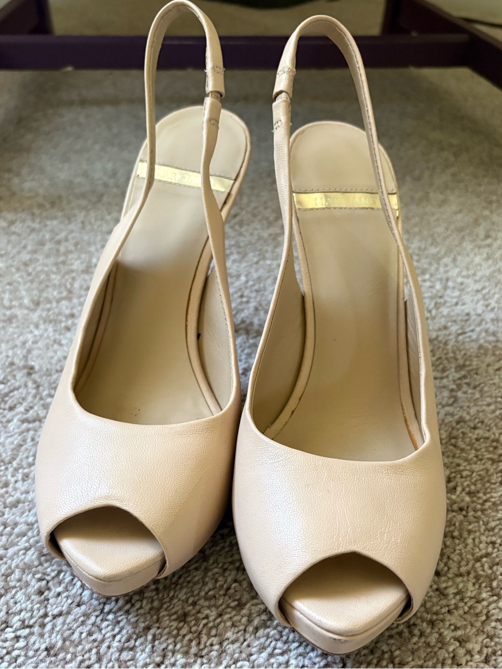 Guess Marciano Blush Nude Peep Toe Slingback Heels